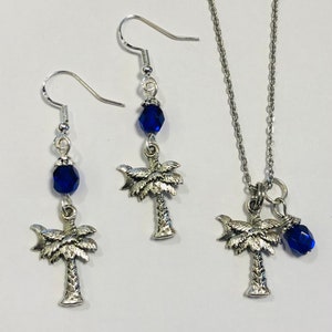 Palmetto Moon palm tree South Carolina Necklace & Earring Set