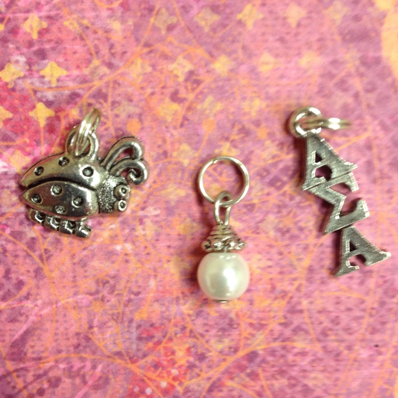 /& pearl dangle lavaliere officially licensed Alpha Sigma Alpha AEA Greek Sorority Charm set mascot ladybug charm