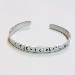 Type 1 Diabetic, diabetes medical awareness and alert cuff handstamped bracelet