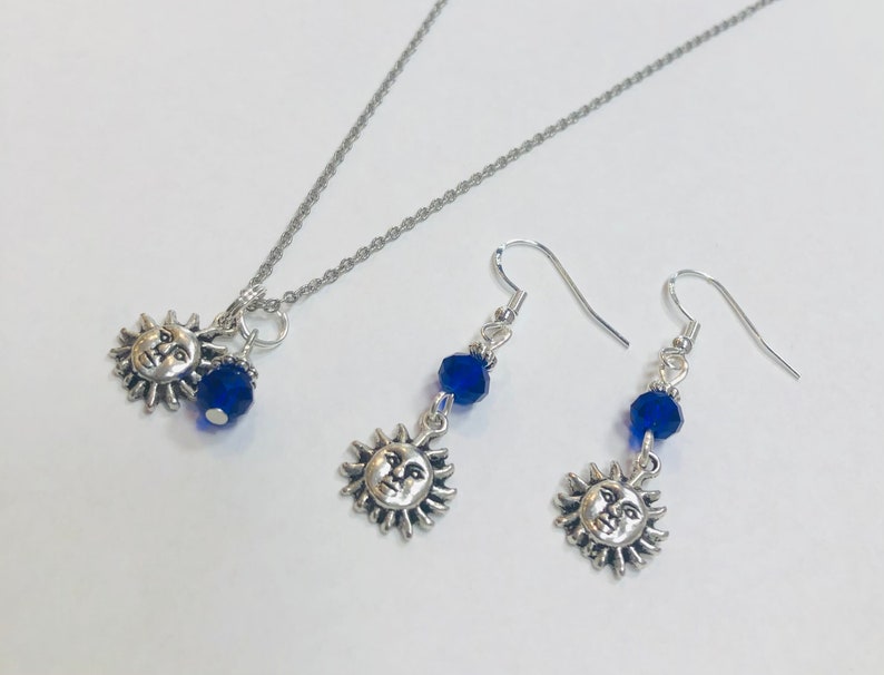 Sun, Sunshine or Celestial Necklace & Earring Set, on 18 inch chain, sterling silver earwires image 3