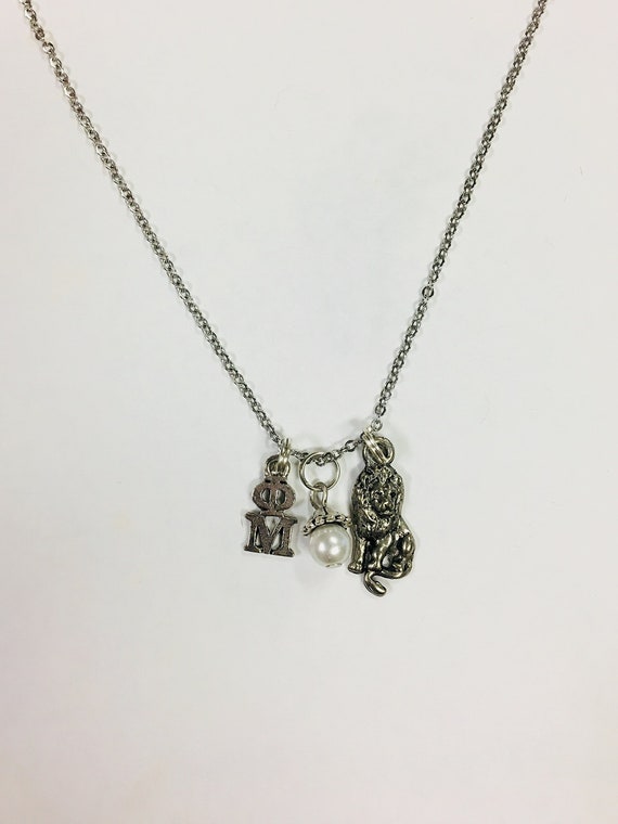 Phi Mu OM Trio Charm Lavalier Necklace 