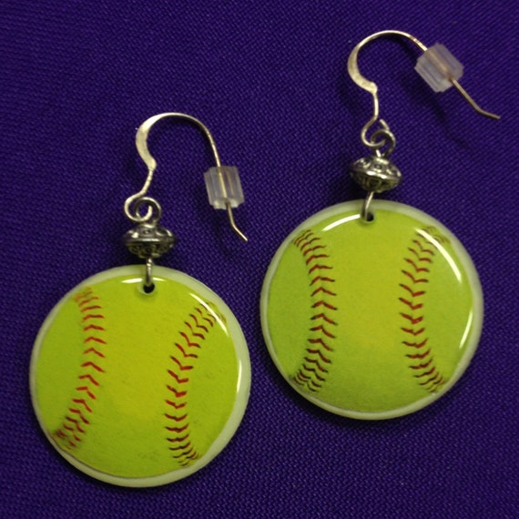 Fast Pitch or Softball Earrings on Sterling Earwires Etsy