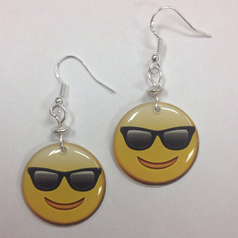 Yellow Smiley Face With Sunglasses Emoji Earrings on Etsy