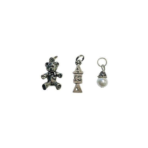 Alpha Xi Delta AXD Sorority Greek Trio Charm Set Teddy Bear