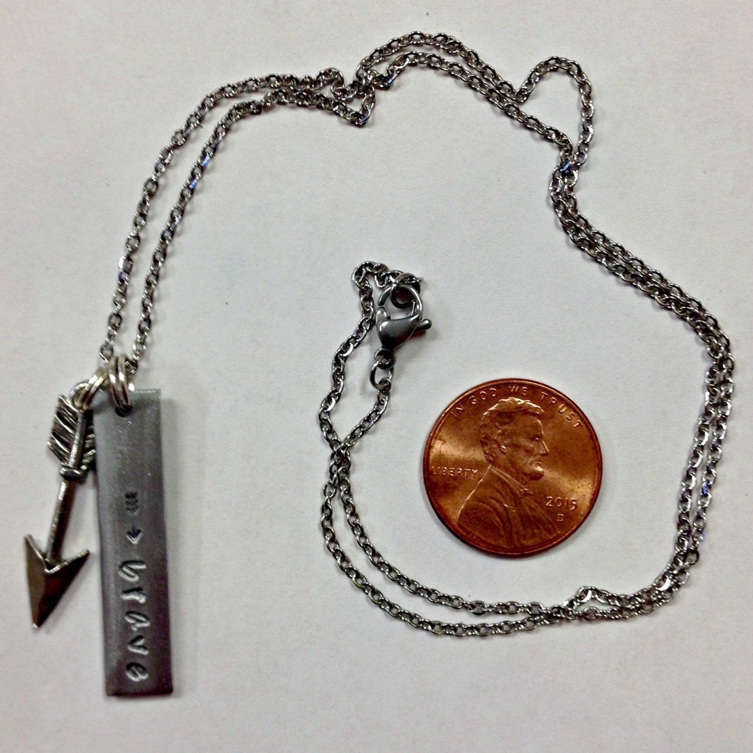 Brave Handstamped Bar Necklace With Arrow Charm on an 18 Inch - Etsy