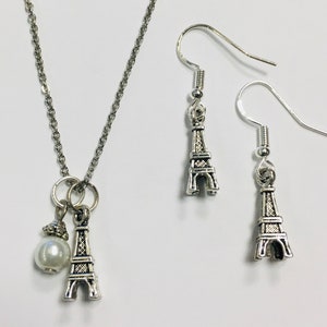 Delicate Eiffel Tower Paris Themed Parisian French Necklace and Earring Set
