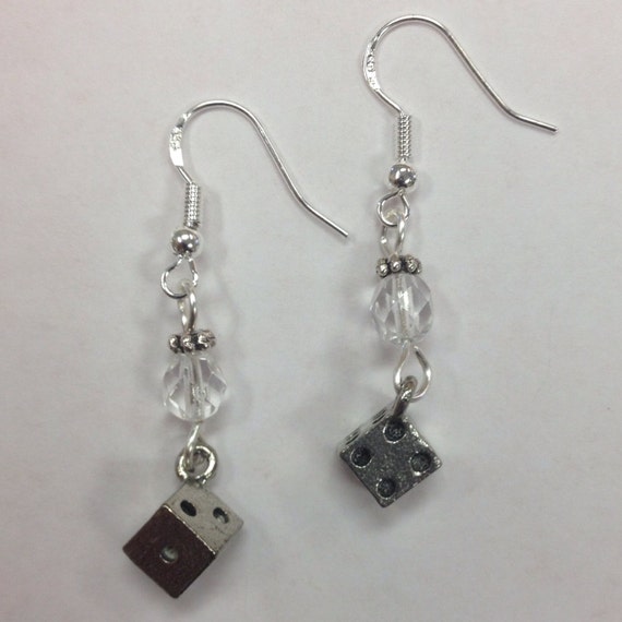 Bunco Dice Earrings with faceted clear crystal accent beads Etsy