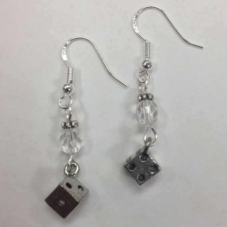Bunco Dice Earrings with faceted clear crystal accent beads Etsy