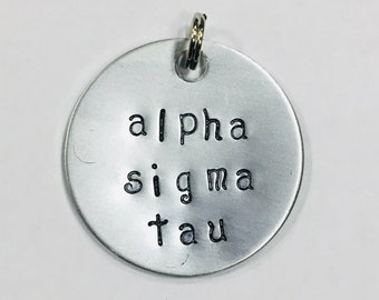 Alpha Sigma Tau AST Greek Sorority Charm - Handstamped on non-tarnish aluminum