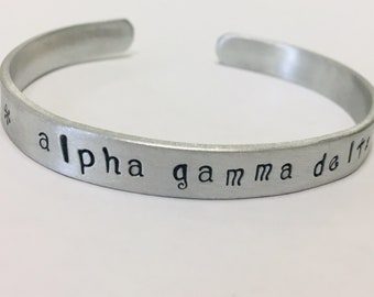 Alpha Gamma Delta AGD Greek Sorority Bracelet -cuff bracelet made of non-tarnish aluminum