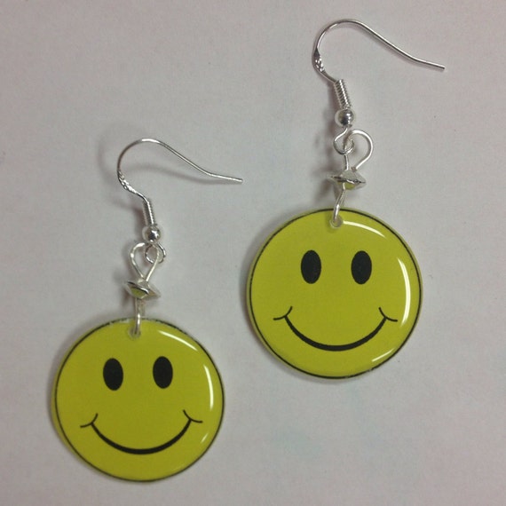 Yellow Smiley Face or Emoji Earrings on Sterling Silver Etsy