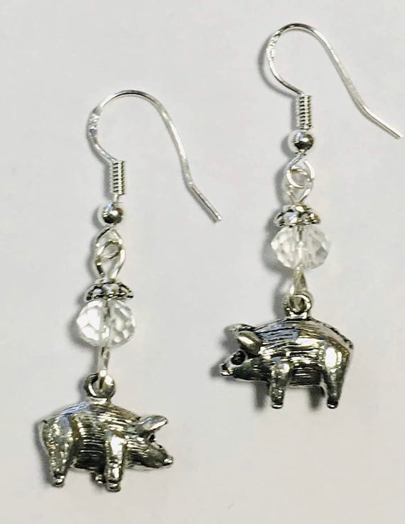 Pig Charm with Piglet Sterling Silver Antiqued Finish Pig Charm with Piglet Sterling Silver Antiqued Finish