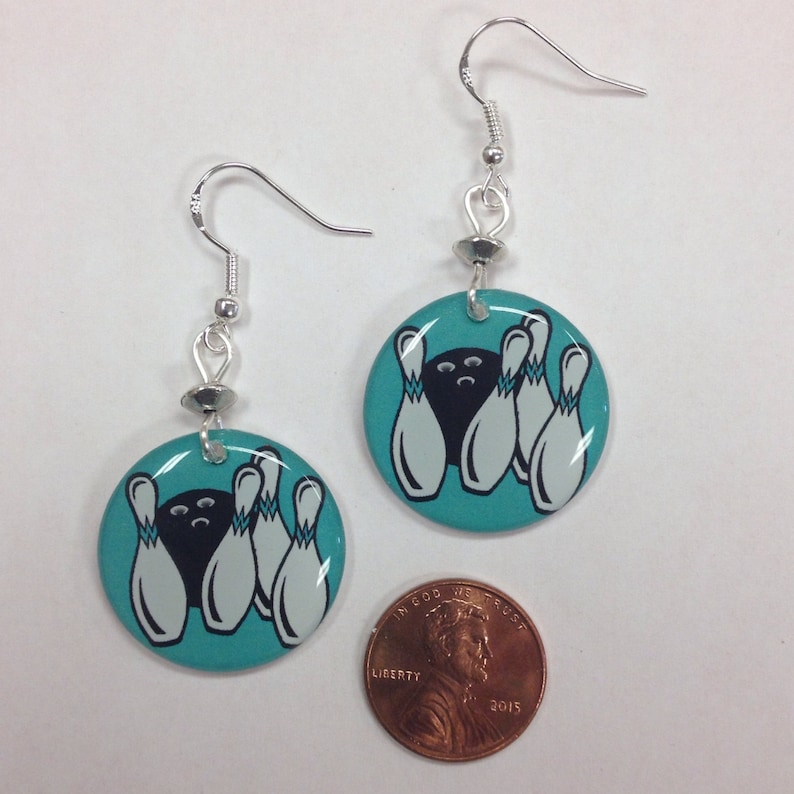 Bowling Pin /& Bowling Ball Earrings on sterling silver earwires Bowling