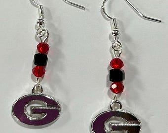 Red and Black UGA Georgia G Earrings, on Sterling Silver Earwires, Officially Licensed