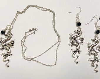 Dragon Charm fantasy Necklace and Earring set