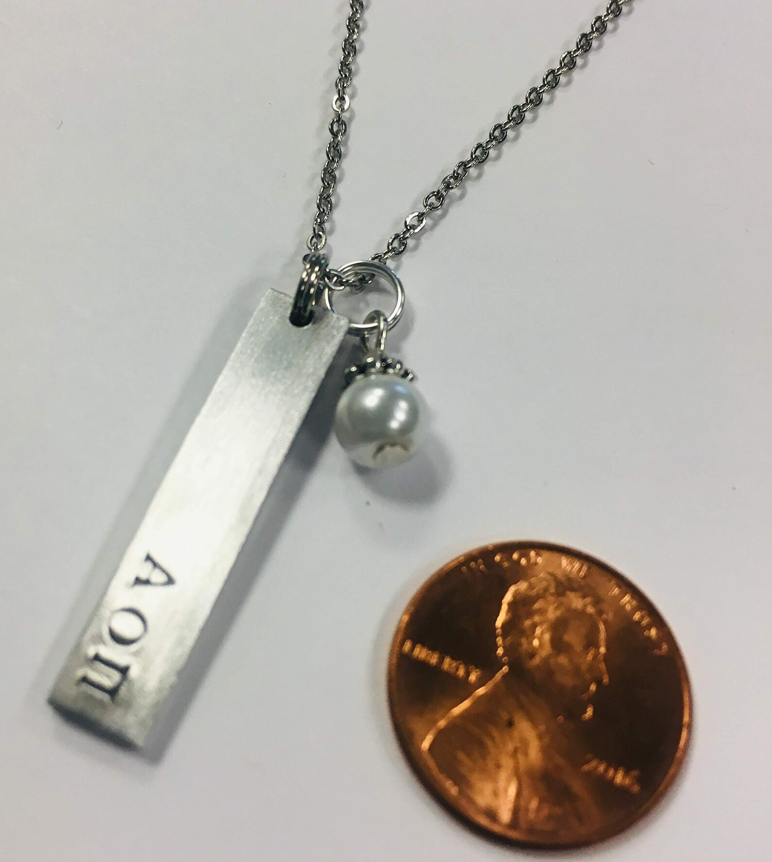Alpha Omicron Pi Bar Charm Necklace AOPi handstamped necklace Etsy