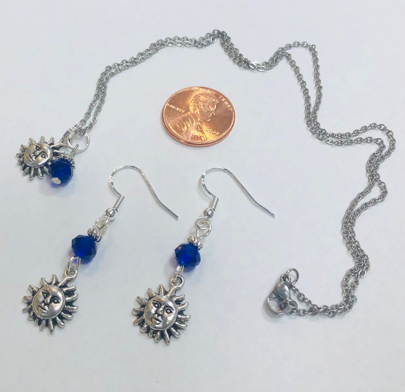 Sun, Sunshine or Celestial Necklace & Earring Set, on 18 inch chain, sterling silver earwires image 2