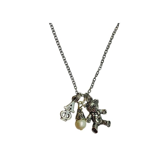 Alpha Phi AP Sorority Greek Silver Trio Charm Necklace Teddy