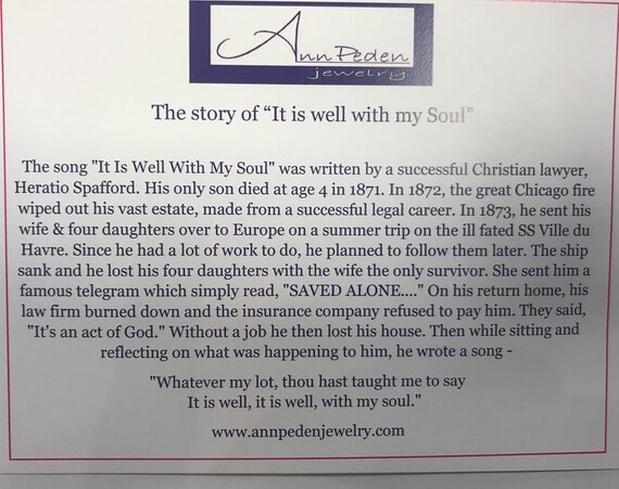comes on a card with hymn history It is well with my soul handstamped faith inspirational keychain