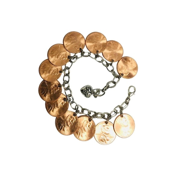 Lucky Penny Charm Bracelet great Valentine s Day gift made of shiny New copper USA coins or Pennies