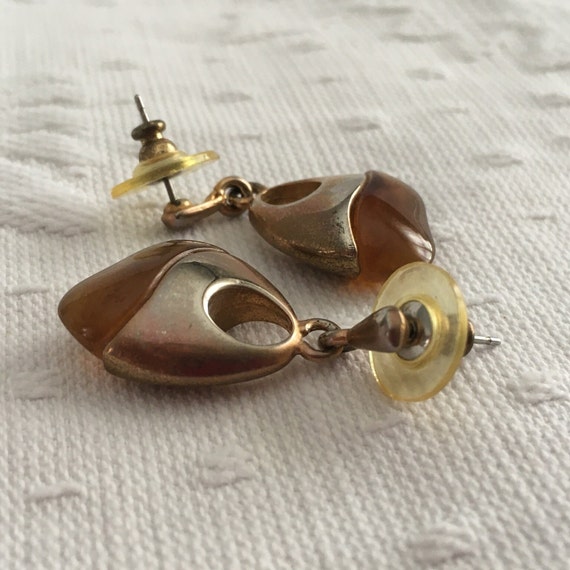 Tortoise Shell Dangle Earrings: Gold Tone Modern … - image 3