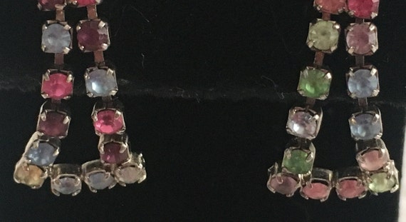 Rainbow Rhinestone Dangle Drop Earrings: Silver T… - image 8