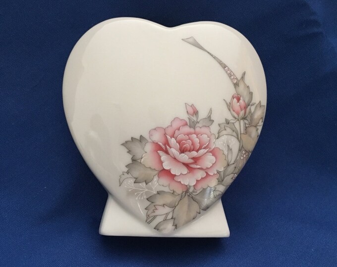 Russ Berrie Heart Vase, Porcelain Heart Vase, Heart W Flowers Vase