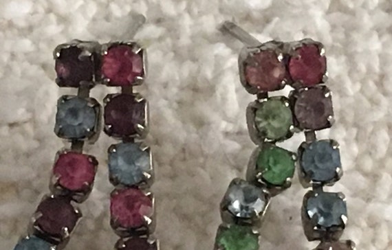 Rainbow Rhinestone Dangle Drop Earrings: Silver T… - image 9