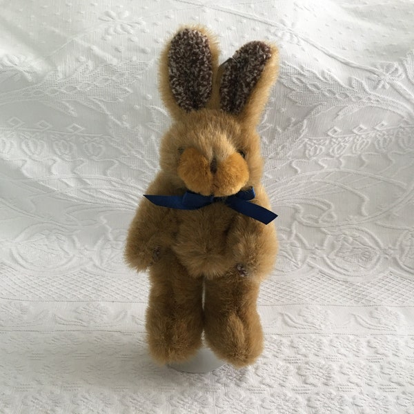 CottonTail Collection Brown Jointed Plush Easter Bunny Rabbit with Blue Ribbon, Joann Fabrics Distributor, Hang Tush Tag, 10” Plush Bunny