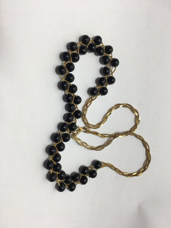 Gold Tone Chain with Woven Black Beads Choker Nec… - image 3