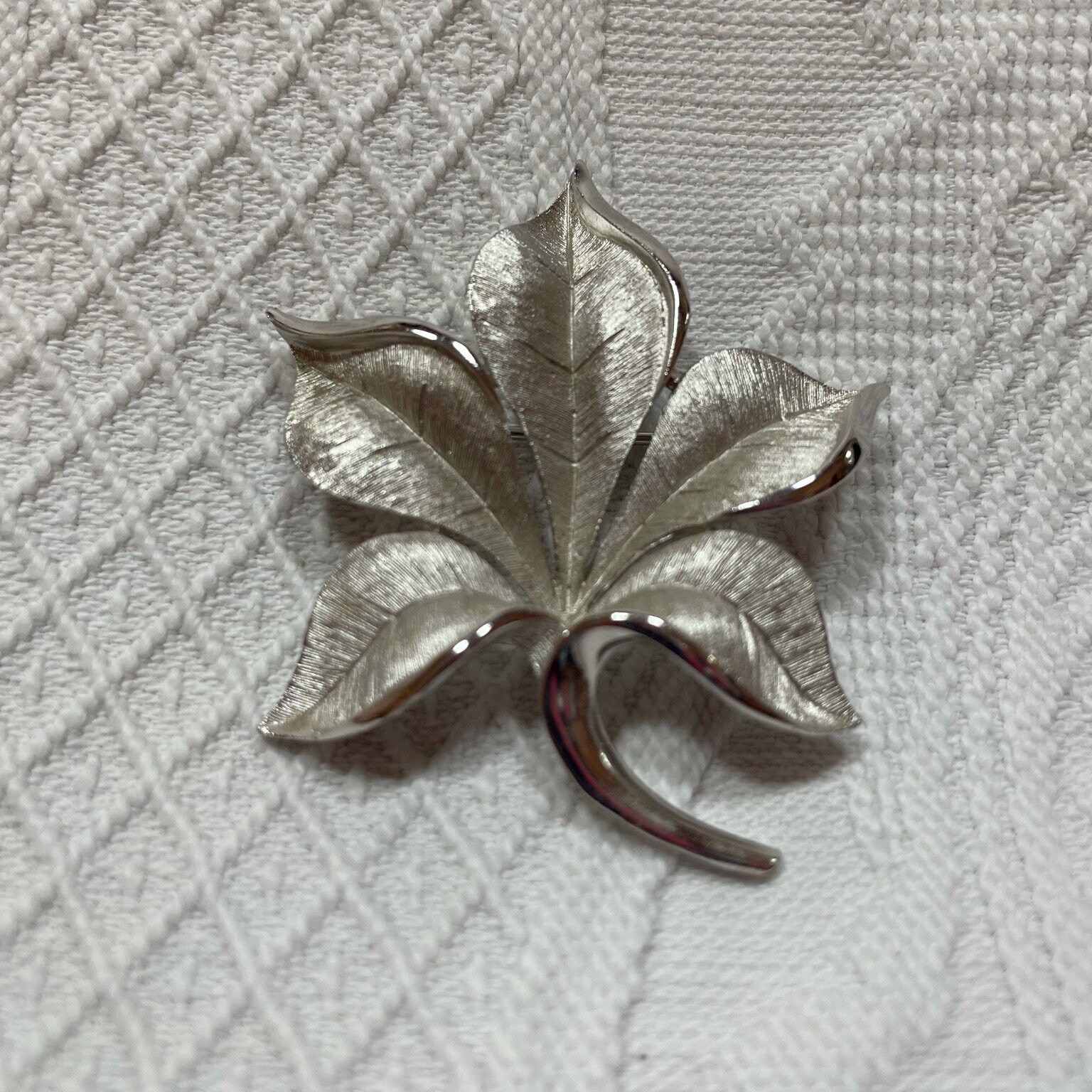 Vintage leaf silver brooch from Denmark