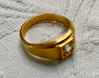 Vintage Avon Goldtone Ring with Clear Rhinestone, 18K HGE, Size 12.5