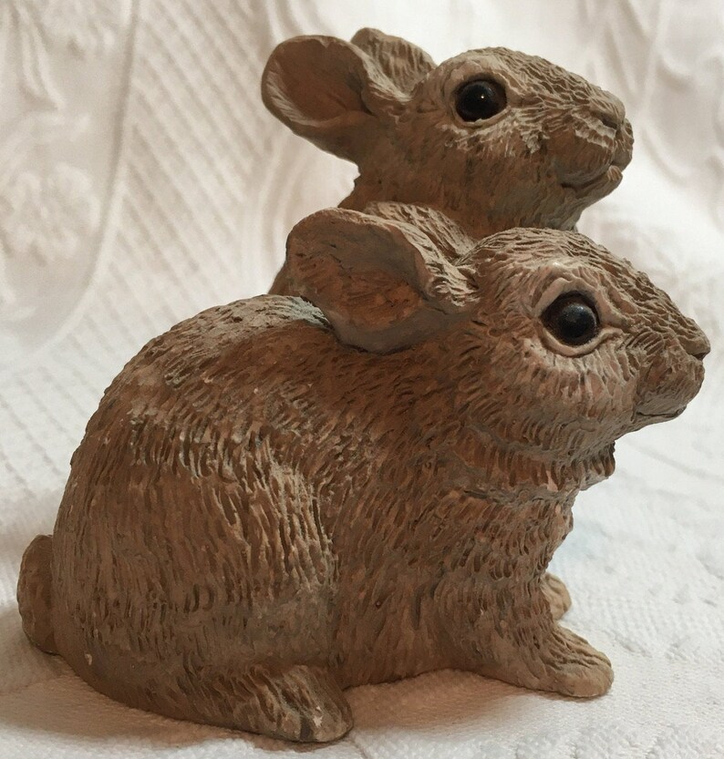 Stone Critters Bunny Rabbit Pair Figurines by United Design | Etsy