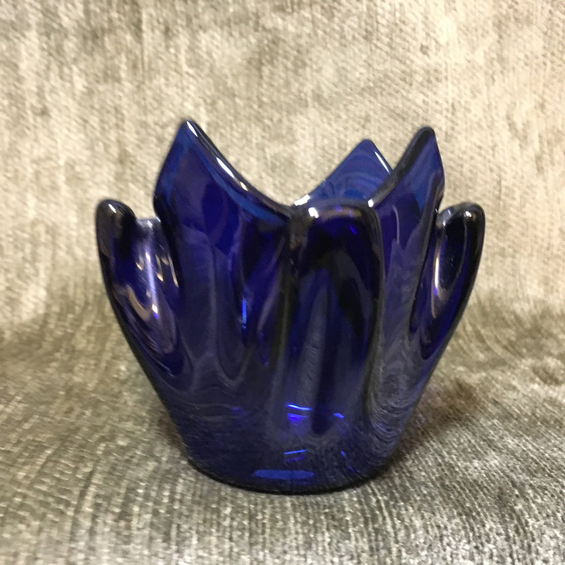 Cobalt Blue Folded Glass Votive Tea Light Holder Blue Cased Etsy