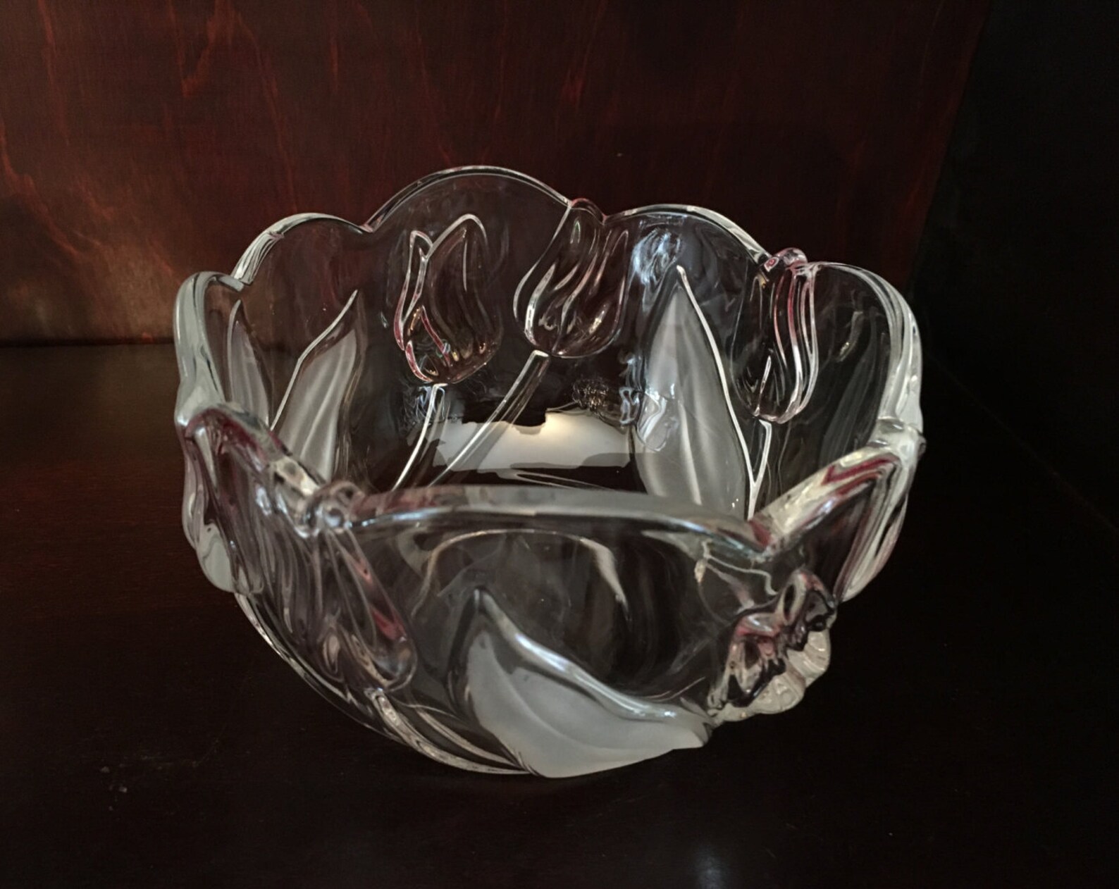 Mikasa Tivoli Pink Tulip Crystal Bowls Frosted Leaves and Etsy