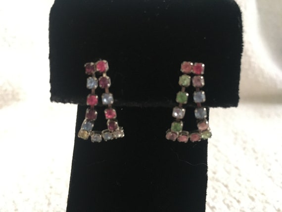 Rainbow Rhinestone Dangle Drop Earrings: Silver T… - image 10