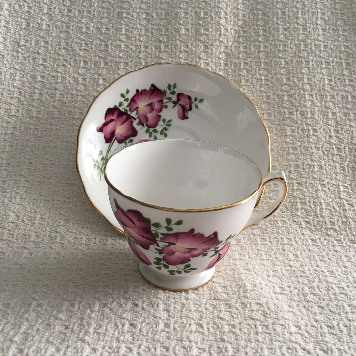 Crown Royal Bone China Floral Cup and Saucer Sweet Peas Etsy