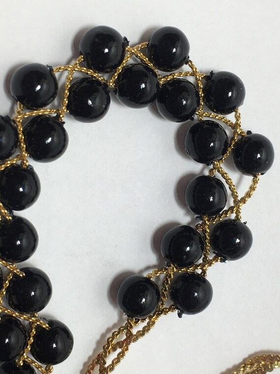 Gold Tone Chain with Woven Black Beads Choker Nec… - image 4