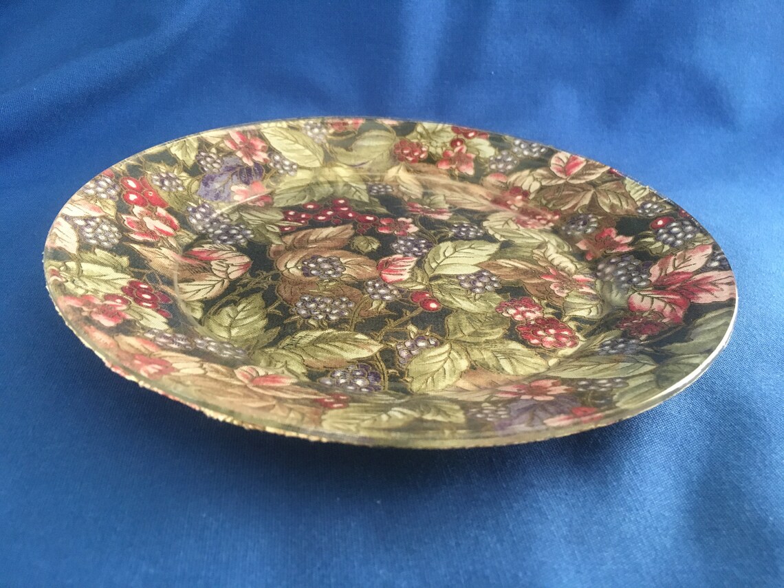 Fabric Backed Clear Glass Plate Decoupage Glass Plate Black Etsy