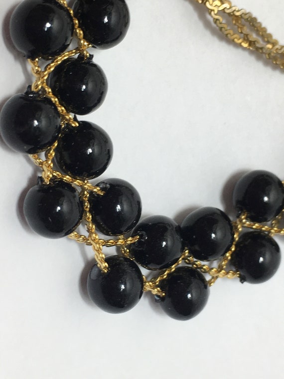 Gold Tone Chain with Woven Black Beads Choker Nec… - image 2