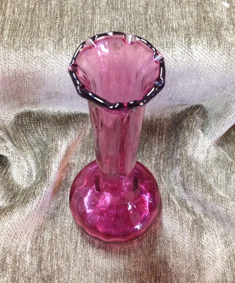 Vintage Pilgrim Cranberry Glass Bud Vase with Ruffled Rim Etsy