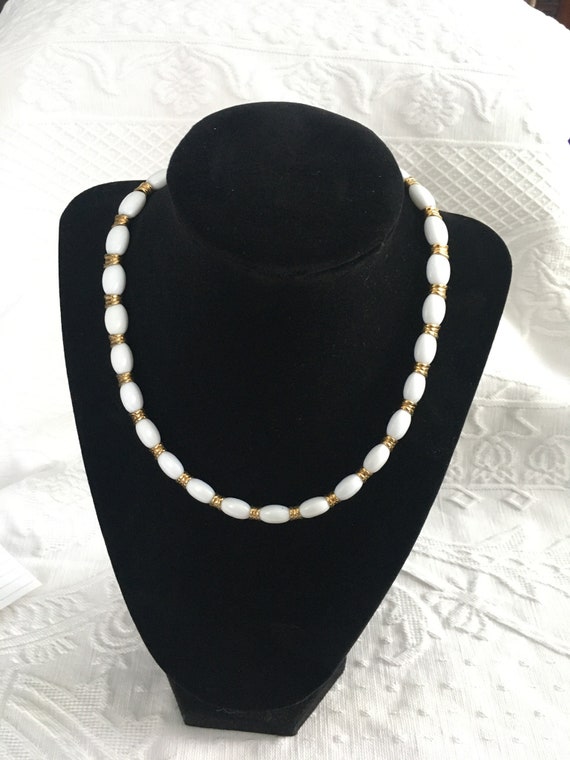 Monet Choker White Lucite Beads with Gold Tone Se… - image 1
