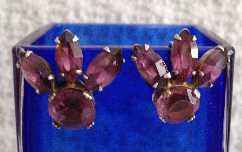 Art Deco 1930s 1940s Amethyst Earrings Sterling Silver Amethyst Screw Back Earrings Sterling Amethyst Earrings Screw Back