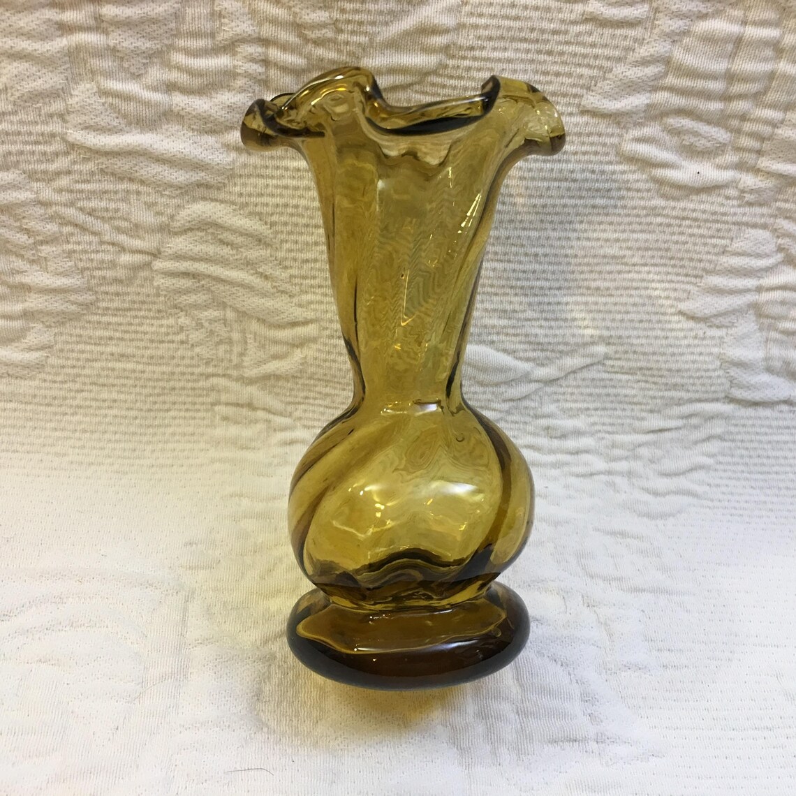 Hand Blown Amber Glass Bud Vase Marigold Glass Vase Ruffled Etsy