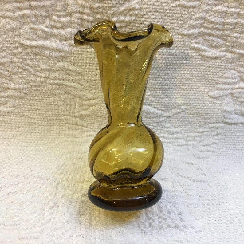 Hand Blown Amber Glass Bud Vase Marigold Glass Vase Ruffled Etsy