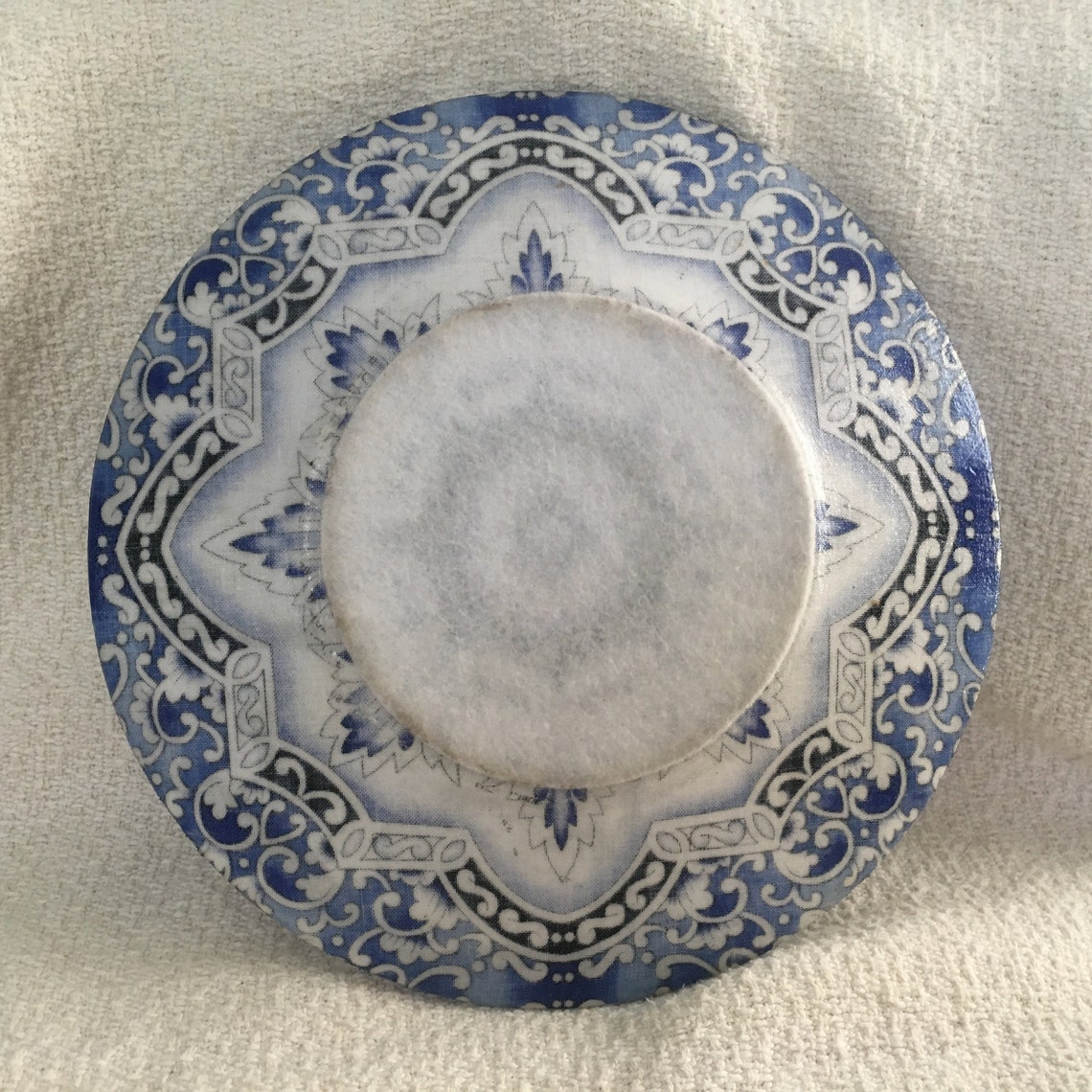 Fabric Backed Clear Glass Plate Decoupage Glass Plate Blue Etsy