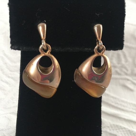 Tortoise Shell Dangle Earrings: Gold Tone Modern … - image 1