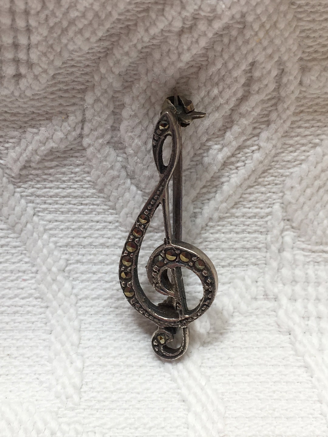 Sterling Silver Marcasite Treble Clef Brooch – Elegant Music-Themed Pin Gift Boxed - View #13