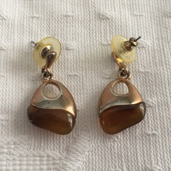 Tortoise Shell Dangle Earrings: Gold Tone Modern … - image 5