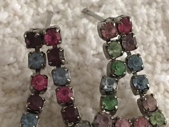 Rainbow Rhinestone Dangle Drop Earrings: Silver T… - image 7